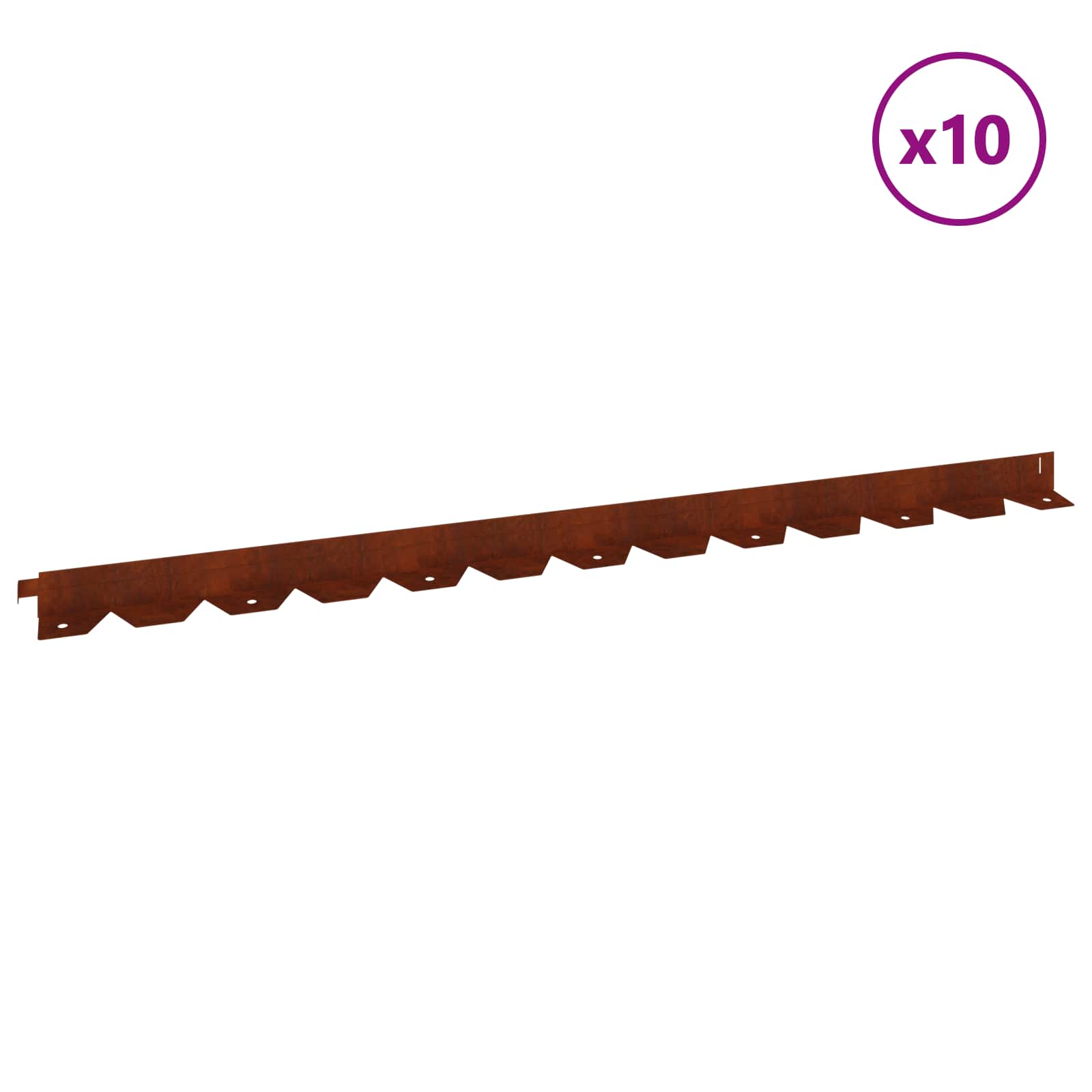 Gazonrand 10 pcs 102 x 4 x 4 cm Staal Roestig