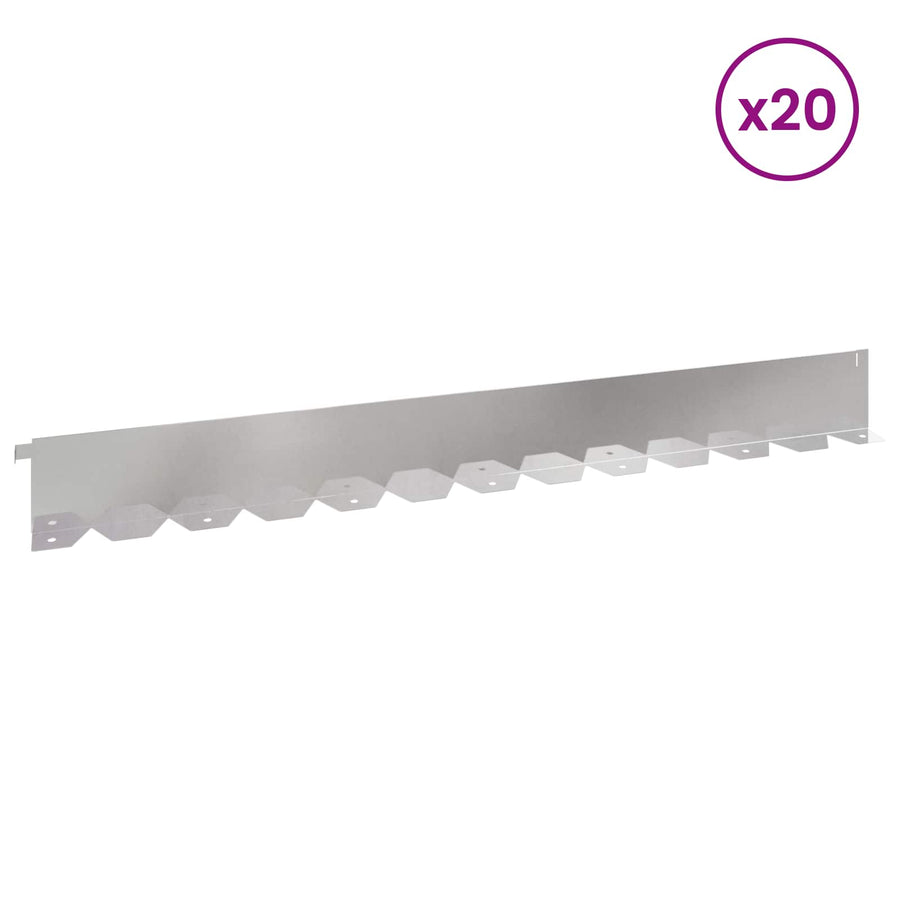 Gazonrand 20 pcs 102 x 10 x 4 cm Staal Zilverkleurig