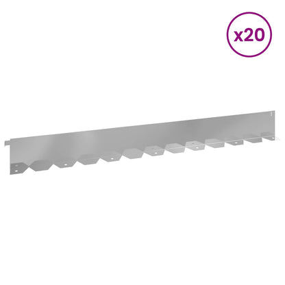 Gazonrand 20 pcs 102 x 10 x 4 cm Staal Zilverkleurig