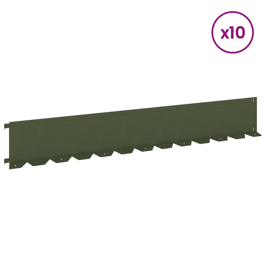 Gazonrand 10 pcs 102 x 15 x 4 cm Staal Olijfgroen