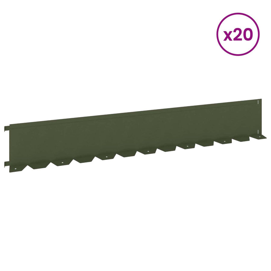 Gazonrand 20 pcs 102 x 15 x 4 cm Staal Olijfgroen
