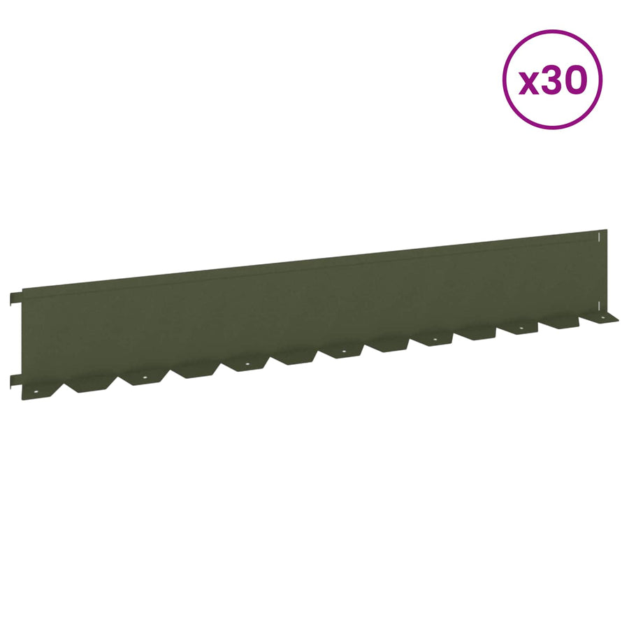 Gazonrand 30 pcs 102 x 15 x 4 cm Staal Olijfgroen