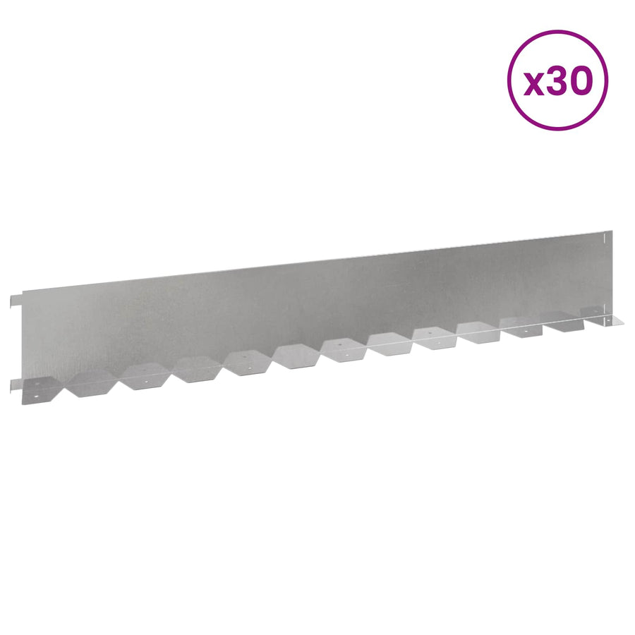 Gazonrand 30 pcs 102 x 15 x 4 cm Staal Zilverkleurig