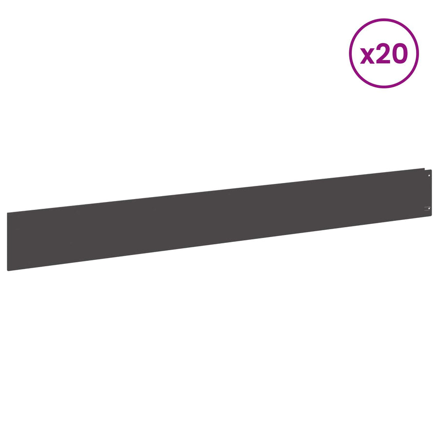 Gazonrand 20 pcs 100 x 12 cm Staal Zwart