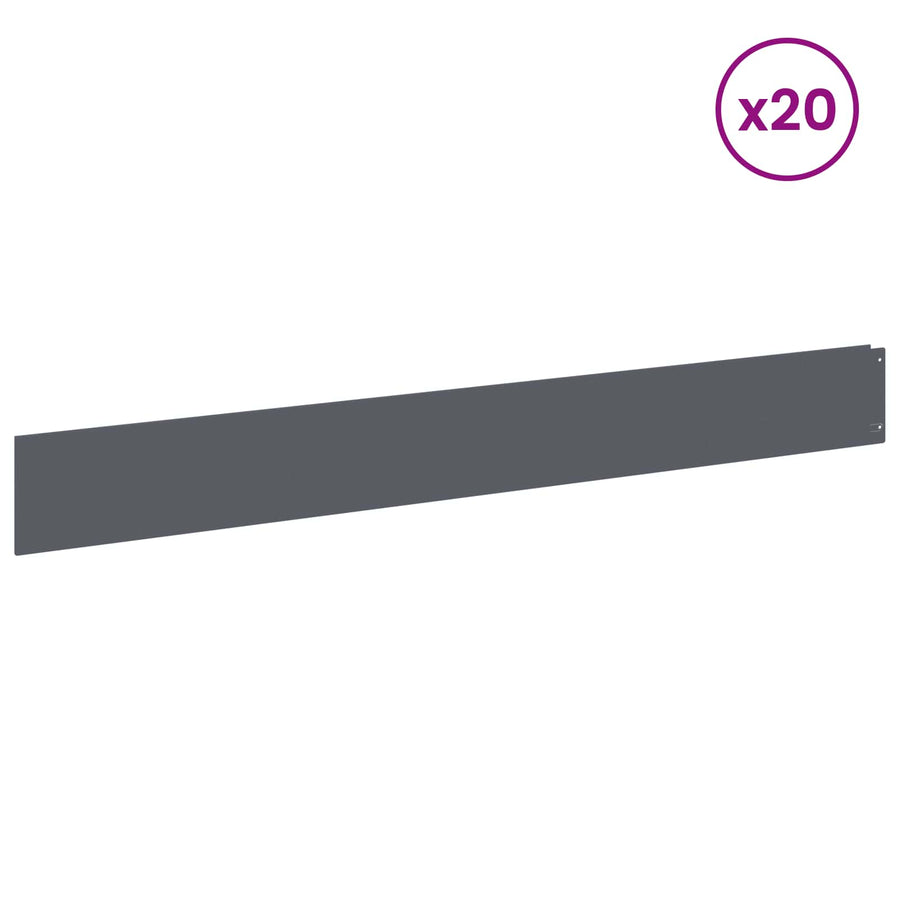 Gazonrand 20 pcs 100 x 12 cm Staal Antracietkleurig