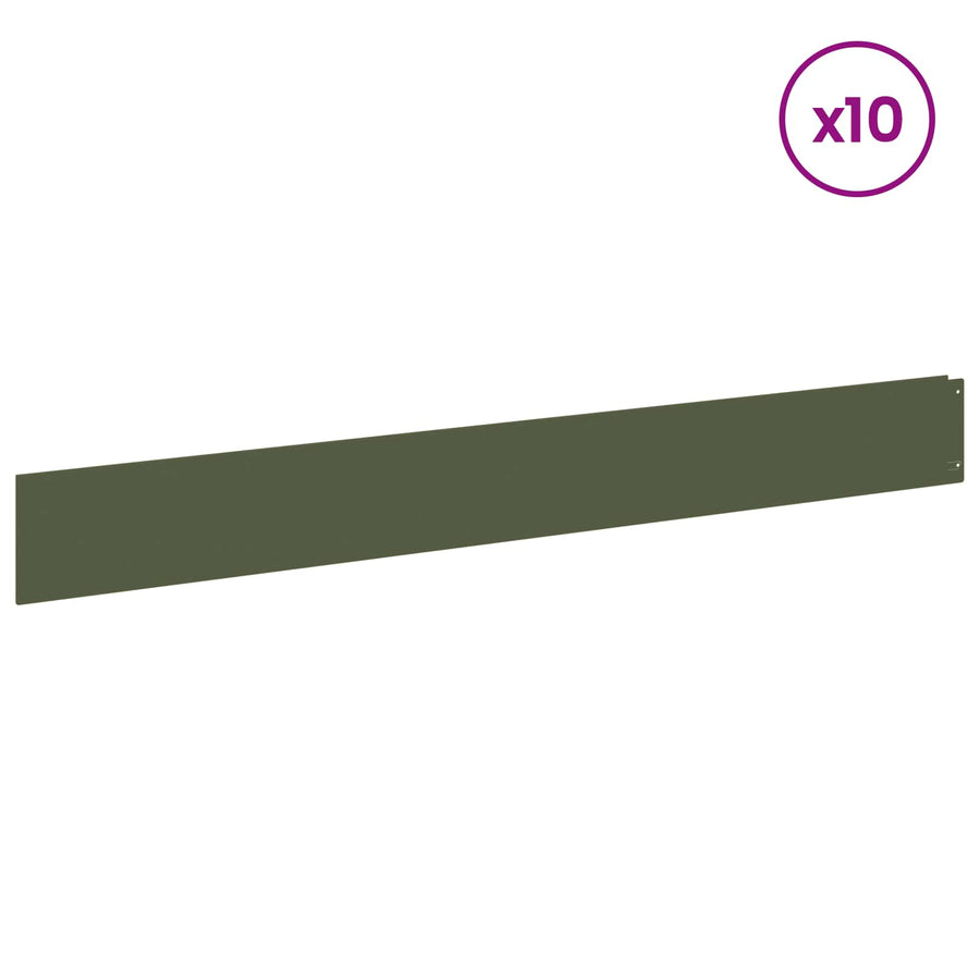 Gazonrand 10 pcs 100 x 12 cm Staal Olijfgroen