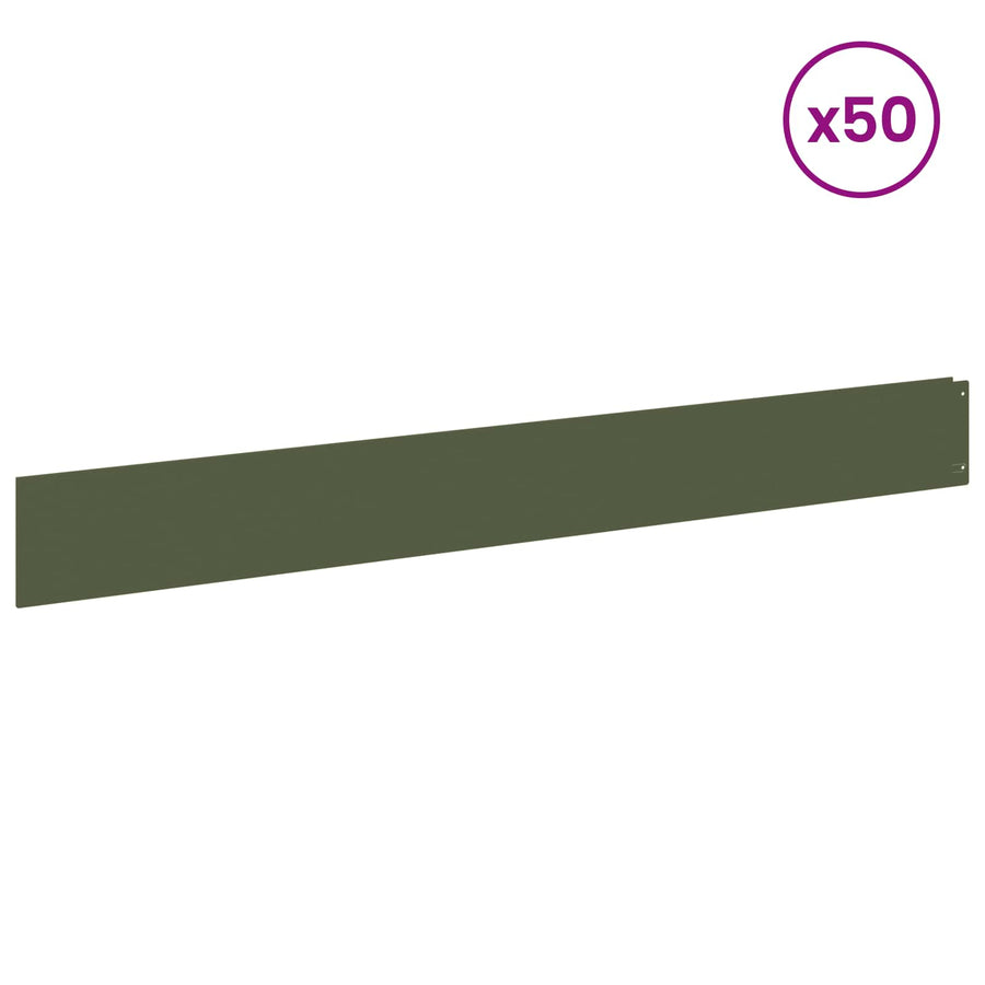 Gazonrand 50 pcs 100 x 12 cm Staal Olijfgroen