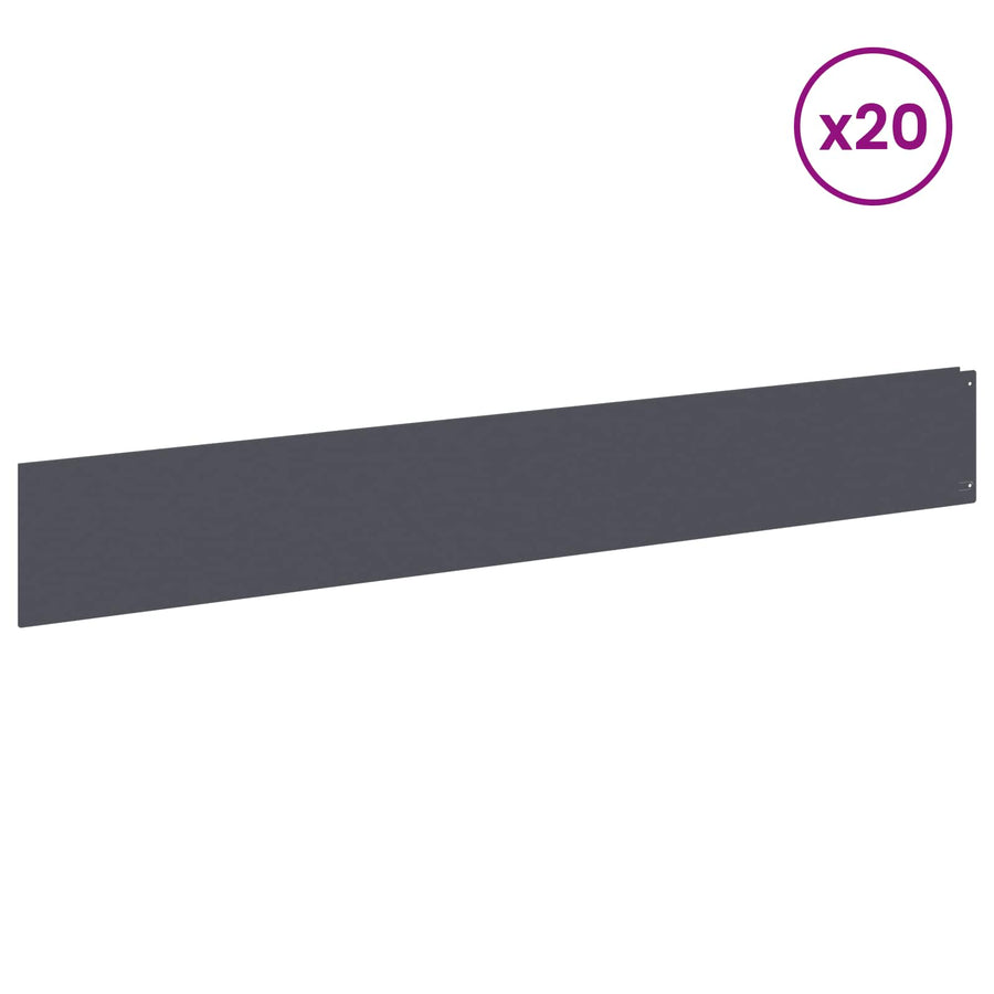 Gazonrand 20 pcs 100 x 15 cm Staal Antracietkleurig