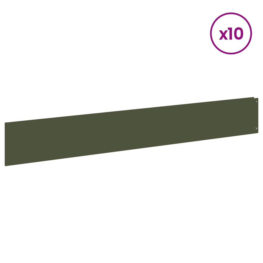 Gazonrand 10 pcs 100 x 15 cm Staal Olijfgroen