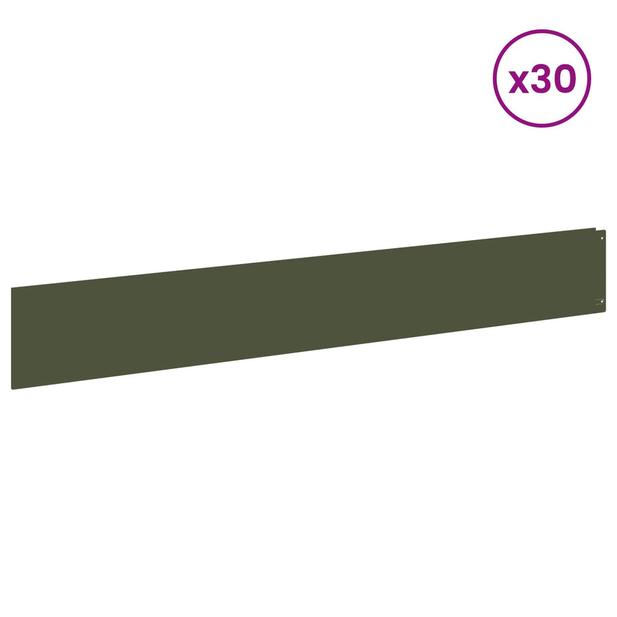 Gazonrand 30 pcs 100 x 15 cm Staal Olijfgroen
