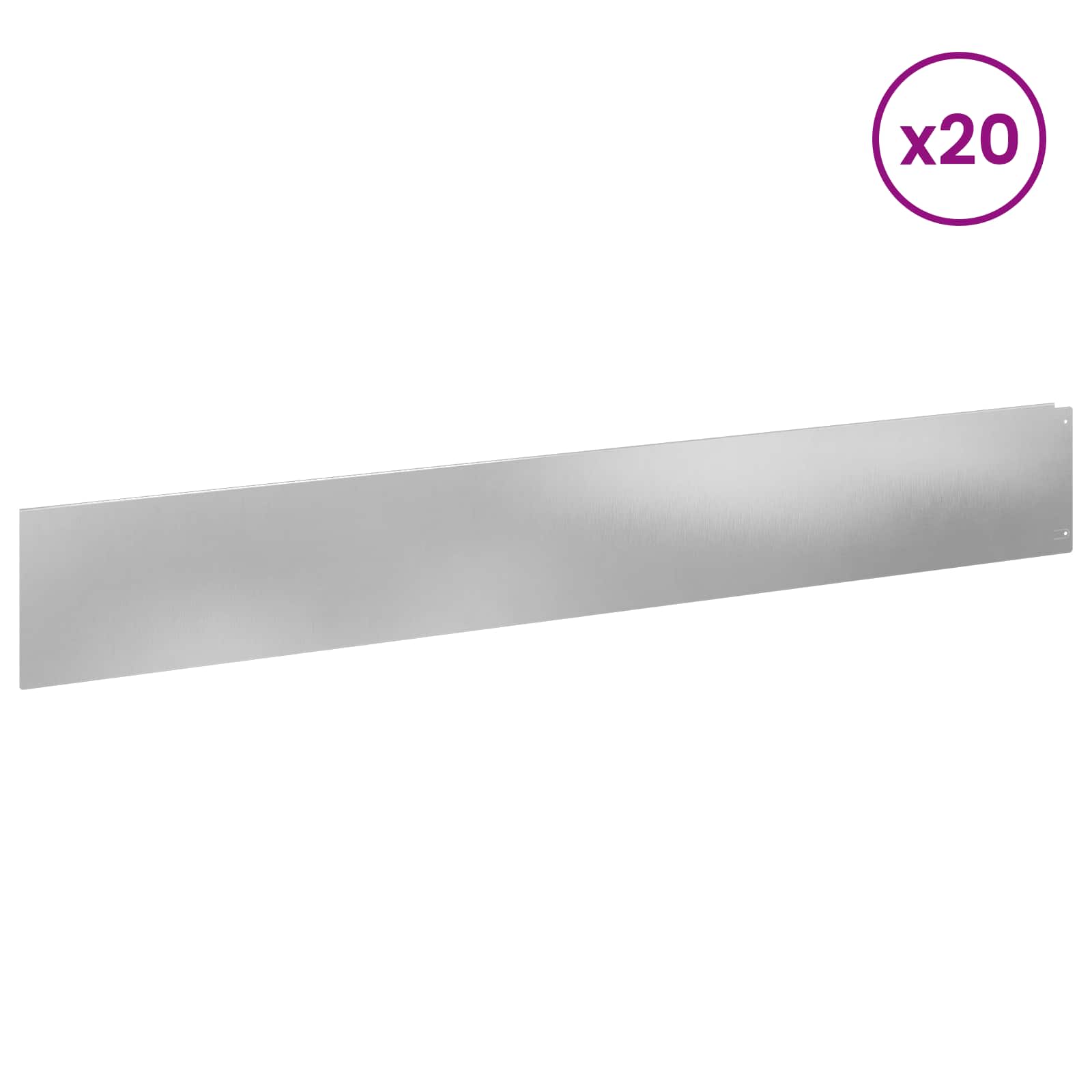 Gazonrand 20 pcs 100 x 15 cm Staal Zilverkleurig