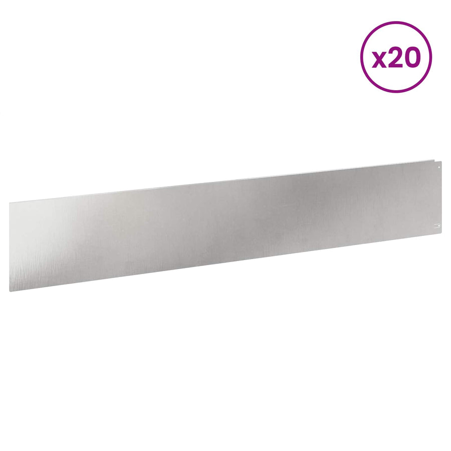 Gazonrand 20 pcs 100 x 18 cm Staal Zilverkleurig