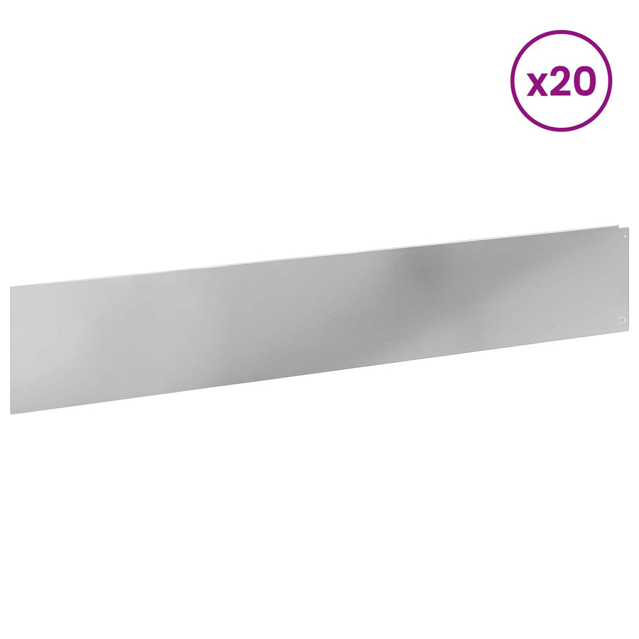 Gazonrand 20 pcs 100 x 18 cm Staal Zilverkleurig