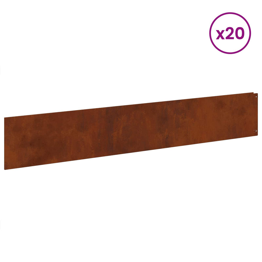 Gazonrand 20 pcs 100 x 18 cm Staal Roestig