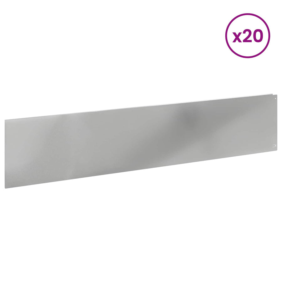 Gazonrand 20 pcs 100 x 22 cm Staal Zilverkleurig