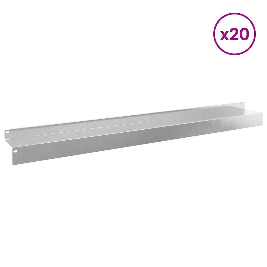 Gazonrand 20 pcs 100 x 10 x 8 cm Staal Zilverkleurig