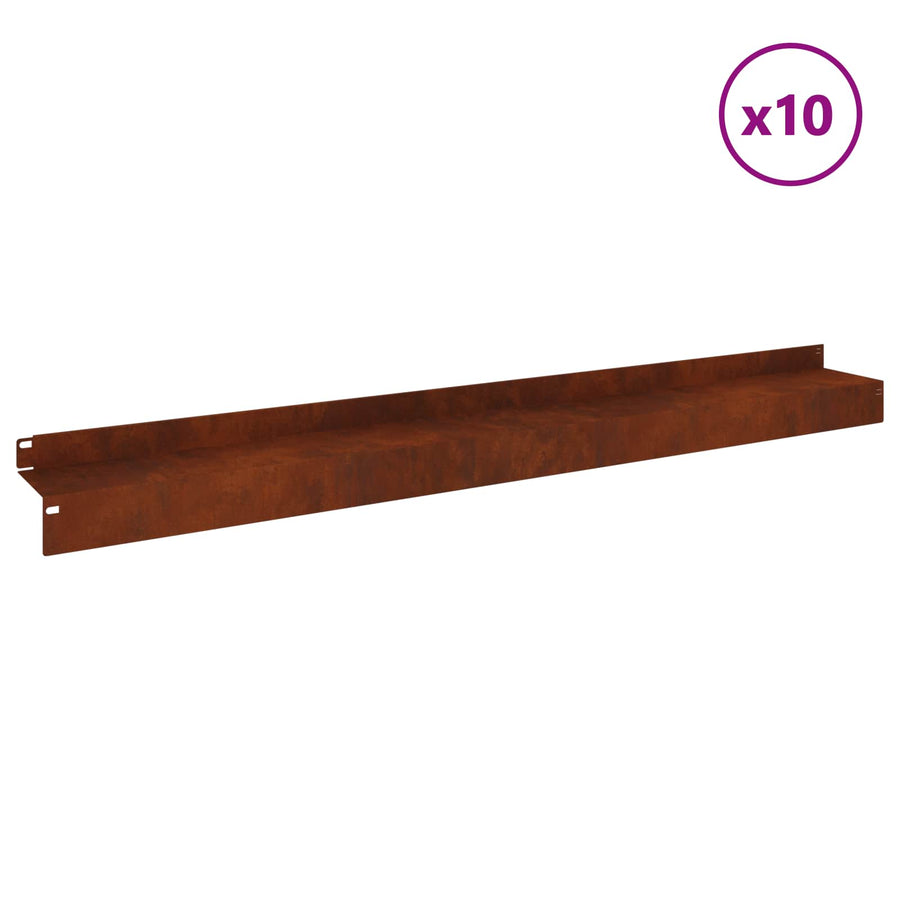 Gazonrand 10 pcs 100 x 10 x 8 cm Staal Roestig
