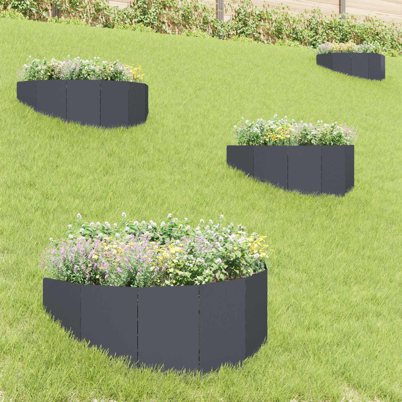 Gazonrand 4 st 100 x 45 cm Staal Antracietkleurig