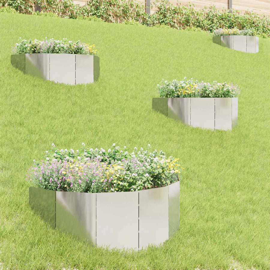 Gazonrand 4 pcs 100 x 45 cm Staal Zilverkleurig