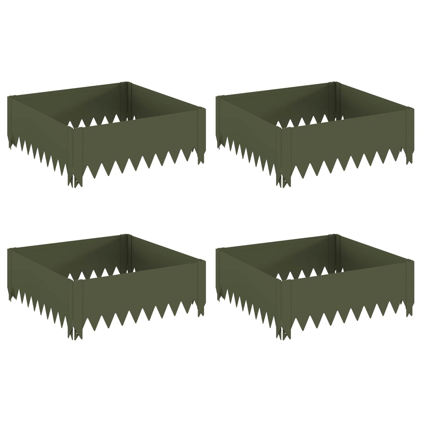Gazonrand 4 st 60 x 60 x 20 cm Staal Olijfgroen