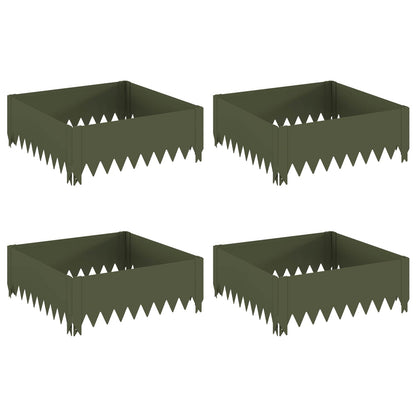 Gazonrand 4 st 60 x 60 x 20 cm Staal Olijfgroen