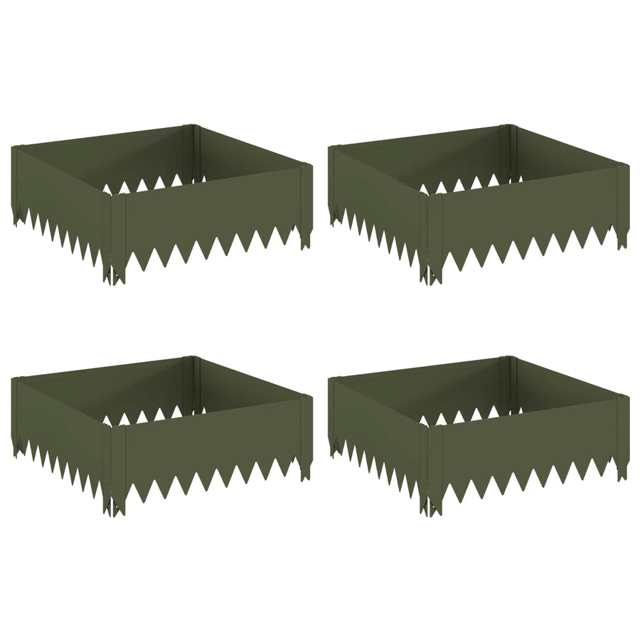 Gazonrand 4 st 60 x 60 x 20 cm Staal Olijfgroen