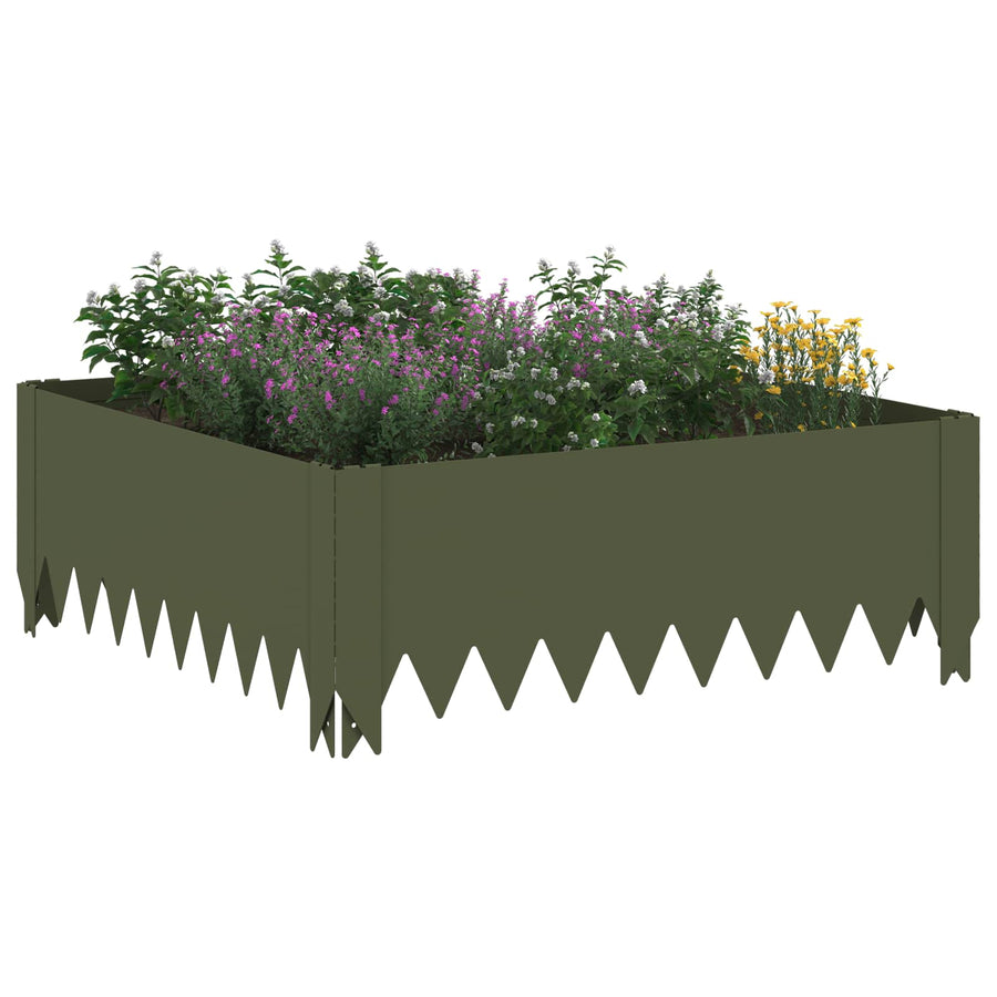Gazonrand 4 st 60 x 60 x 20 cm Staal Olijfgroen