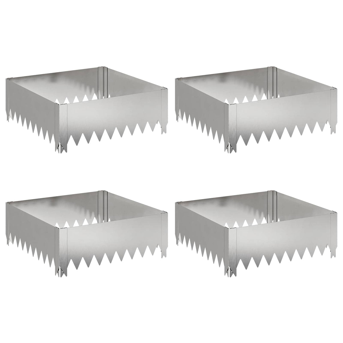 Gazonrand 4 st 60 x 60 x 20 cm Staal Zilverkleurig