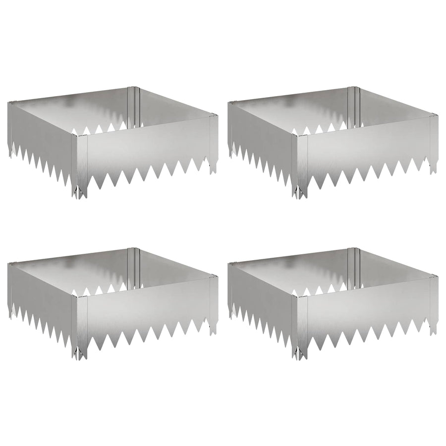 Gazonrand 4 st 60 x 60 x 20 cm Staal Zilverkleurig