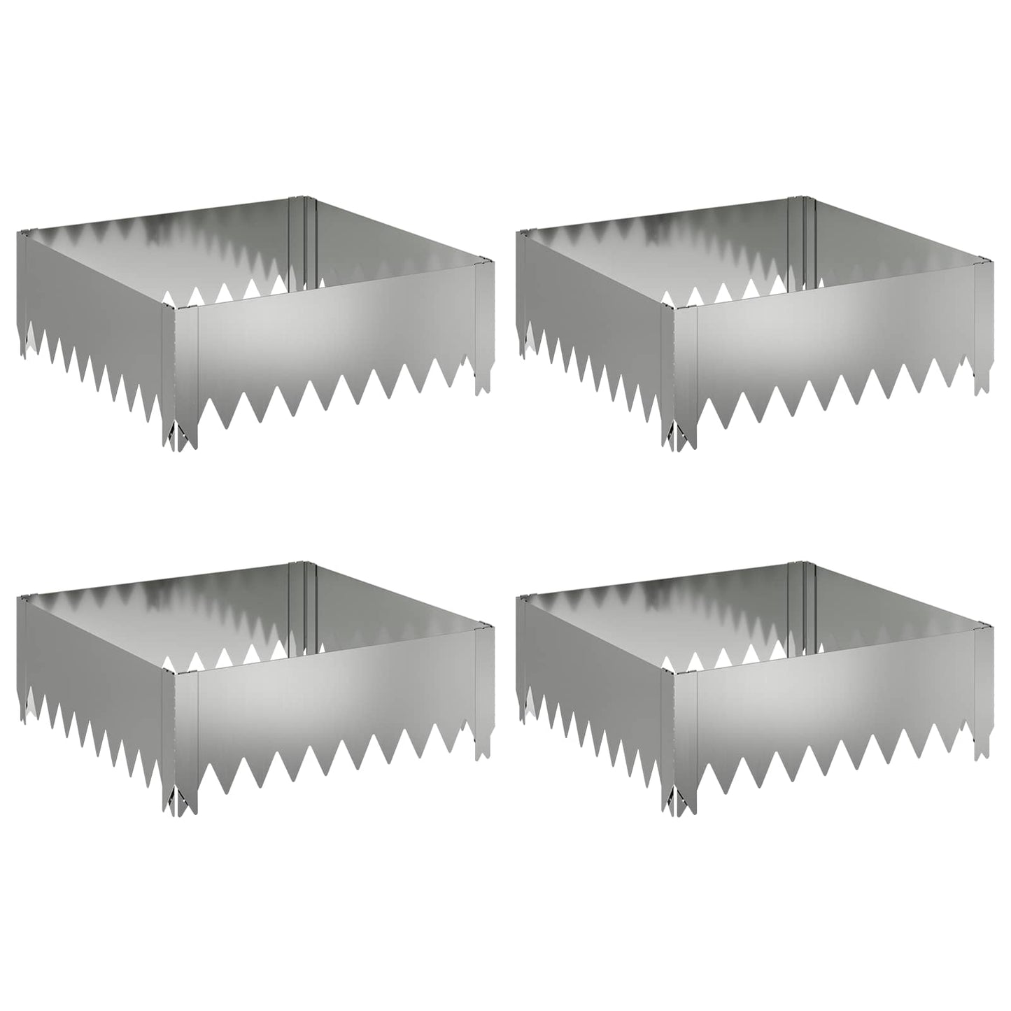 Gazonrand 4 pcs 60 x 60 x 20 cm Staal Zilverkleurig