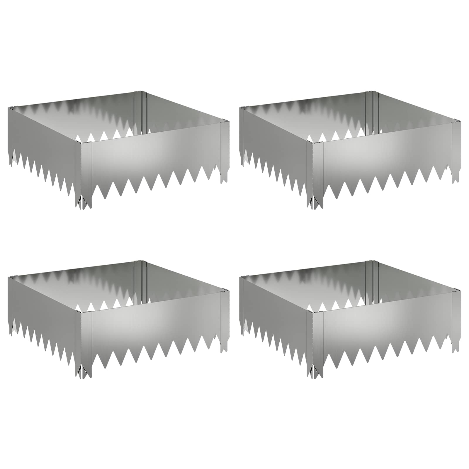 Gazonrand 4 pcs 60 x 60 x 20 cm Staal Zilverkleurig