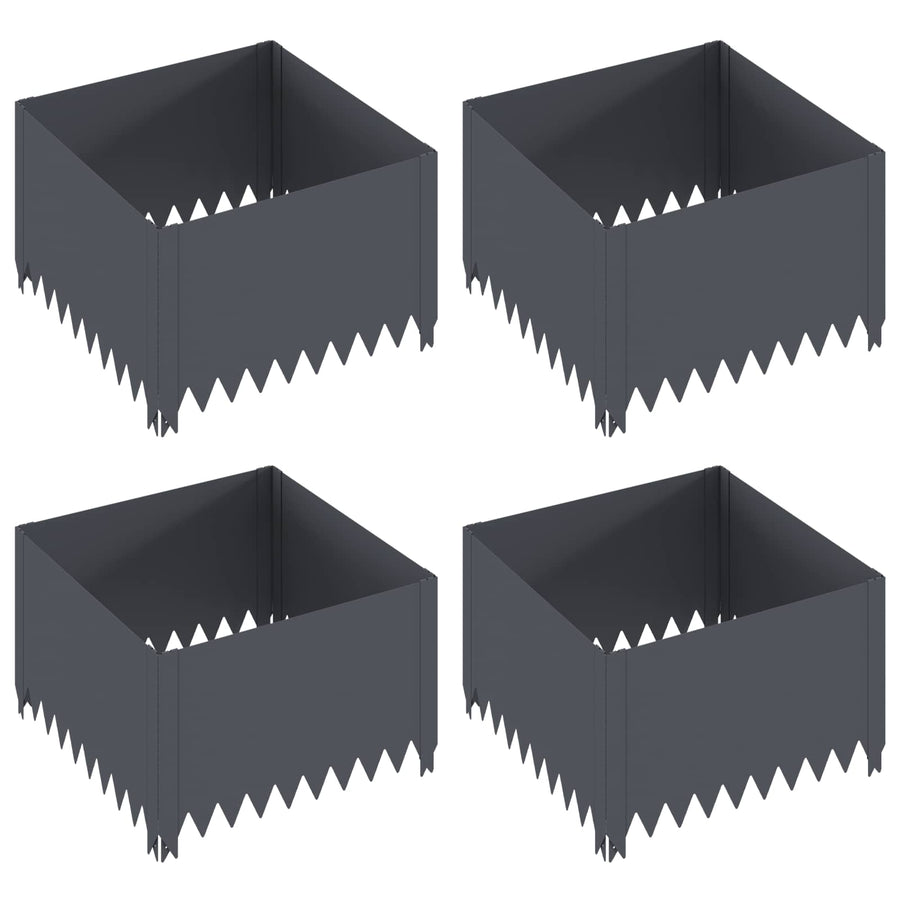 Gazonrand 4 pcs 60 x 60 x 35 cm Staal Antracietkleurig