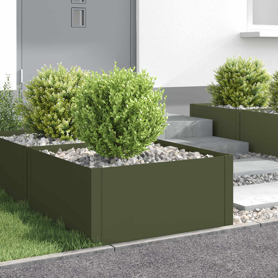 Gazonrand 4 st 60 x 60 x 35 cm Staal Olijfgroen