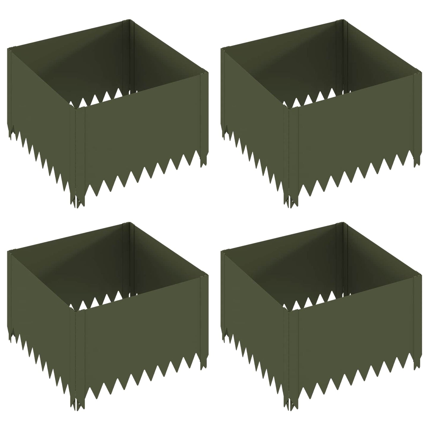 Gazonrand 4 st 60 x 60 x 35 cm Staal Olijfgroen
