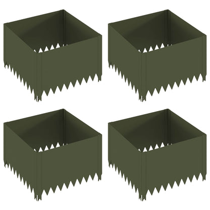 Gazonrand 4 st 60 x 60 x 35 cm Staal Olijfgroen