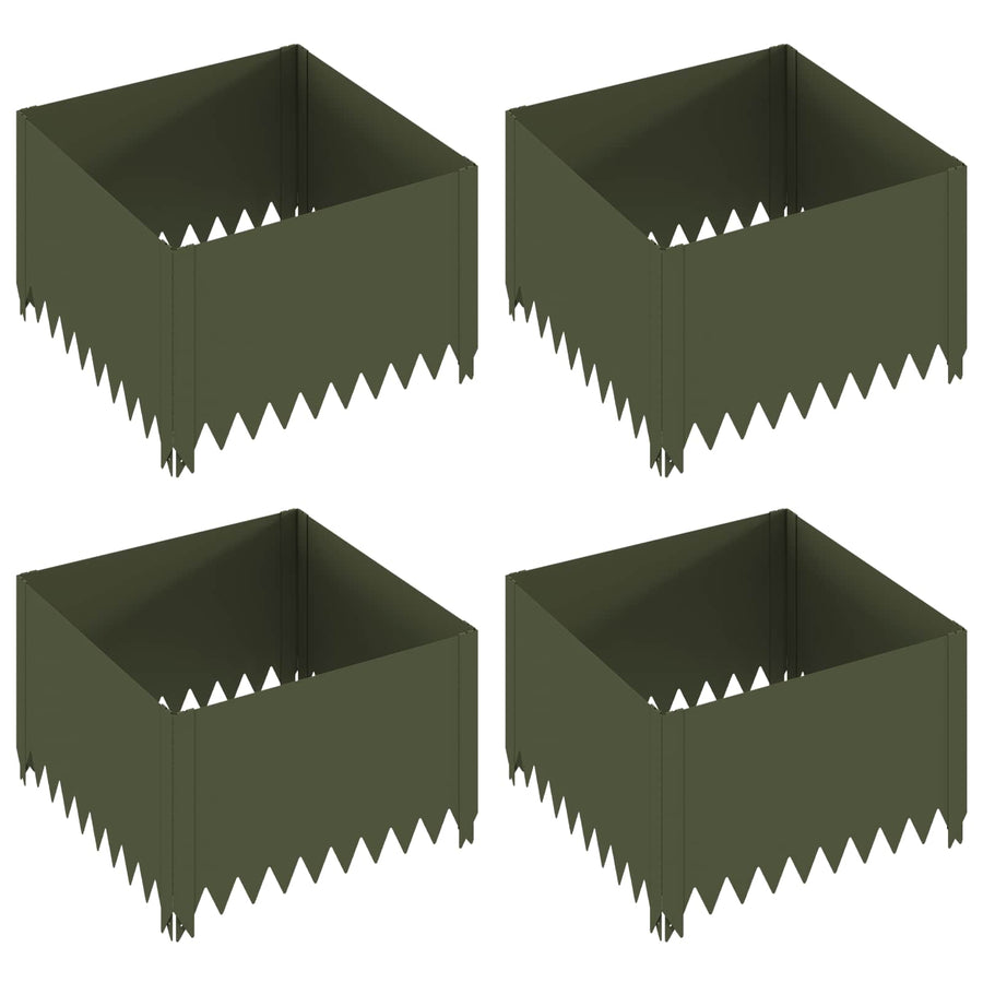 Gazonrand 4 st 60 x 60 x 35 cm Staal Olijfgroen