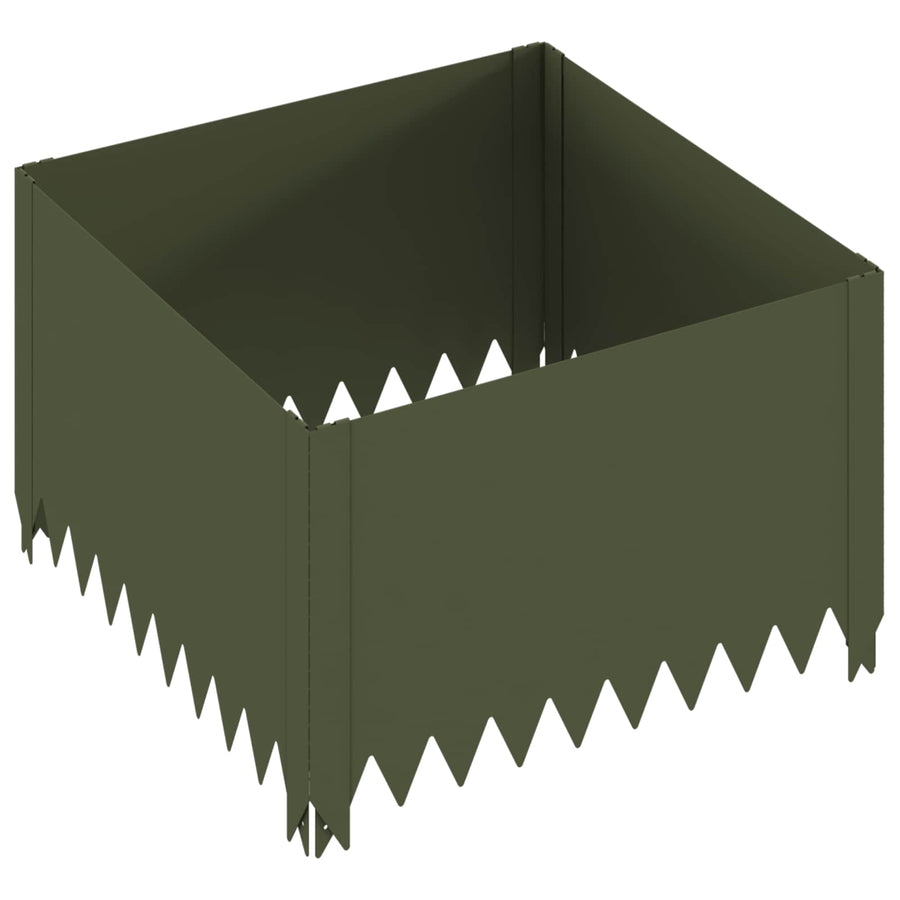 Gazonrand 4 st 60 x 60 x 35 cm Staal Olijfgroen