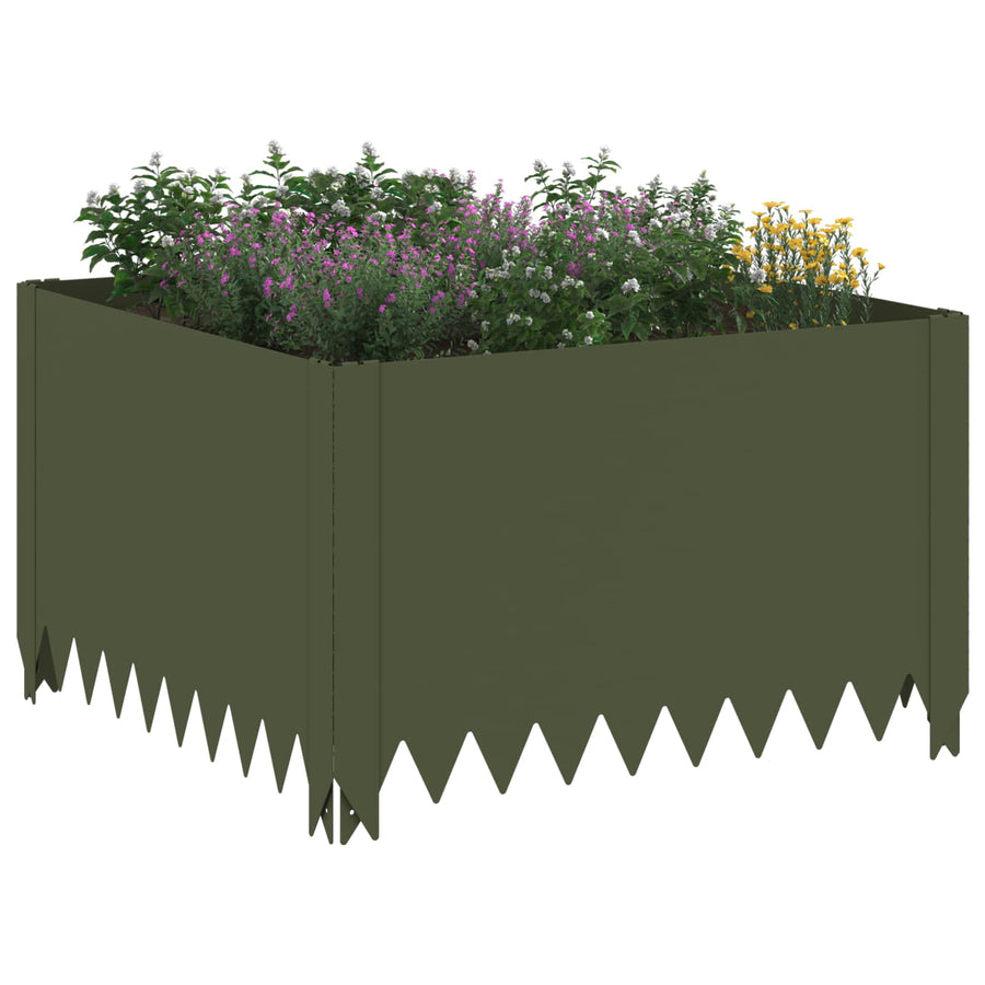 Gazonrand 4 st 60 x 60 x 35 cm Staal Olijfgroen