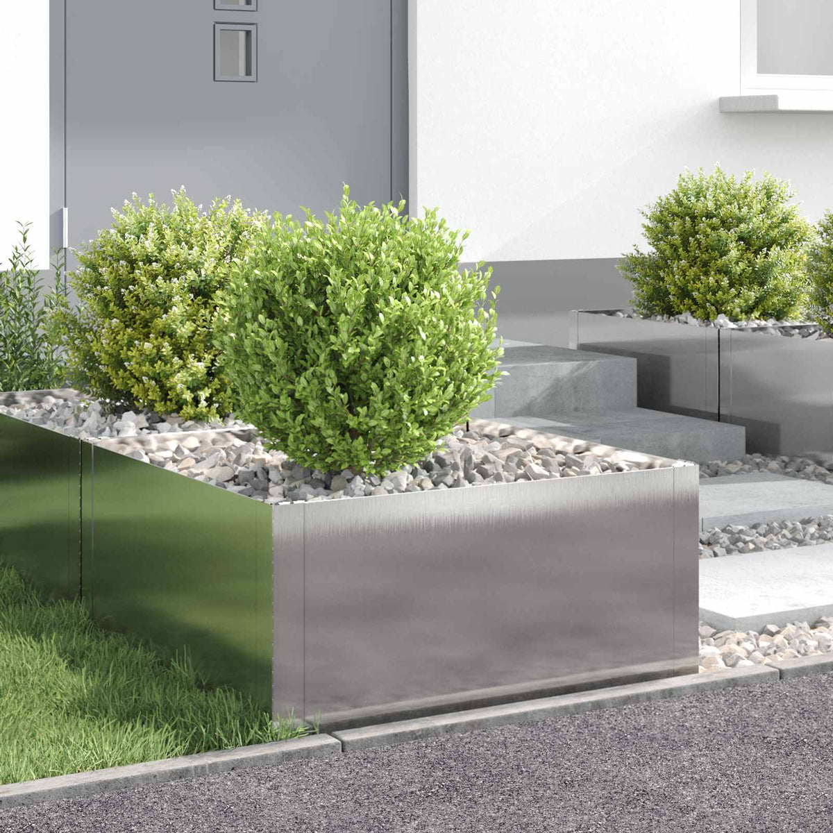 Gazonrand 4 st 60 x 60 x 35 cm Staal Zilverkleurig