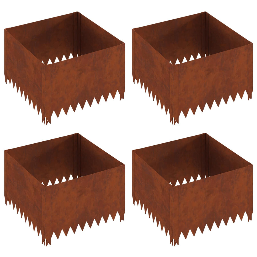 Gazonrand 4 pcs 60 x 60 x 35 cm Staal Roestig