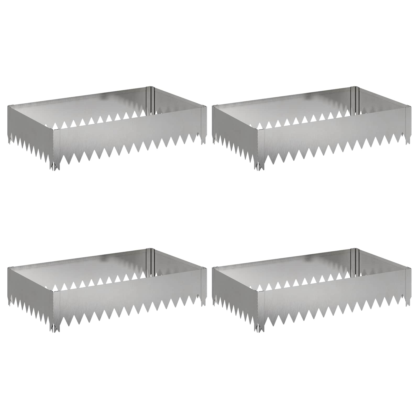 Gazonrand 4 pcs 100 x 60 x 20 cm Staal Zilverkleurig
