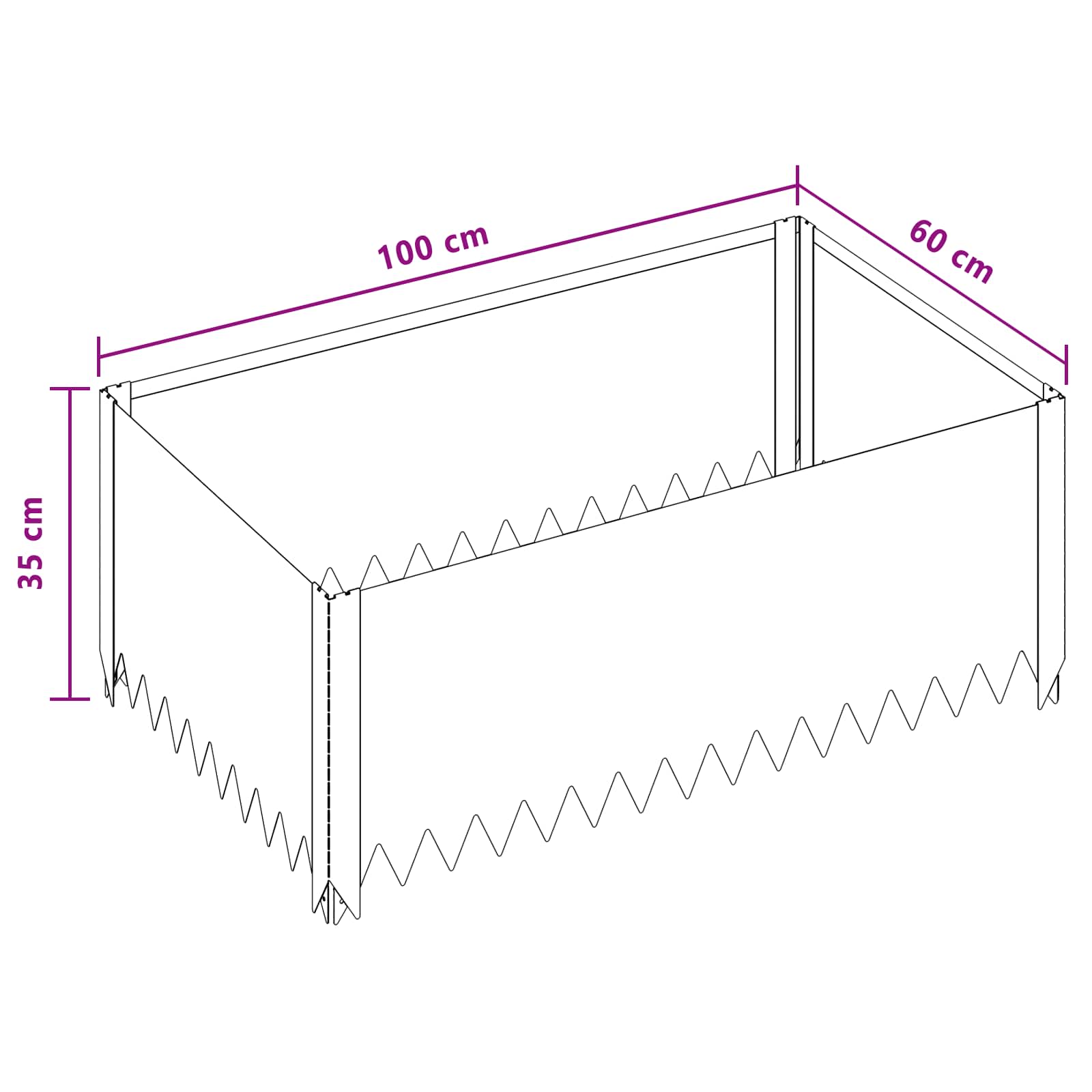 Gazonrand 100 x 60 x 35 cm Staal Zilverkleurig