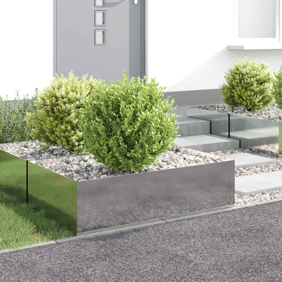 Gazonrand 4 pcs 100 x 60 x 35 cm Staal Zilverkleurig
