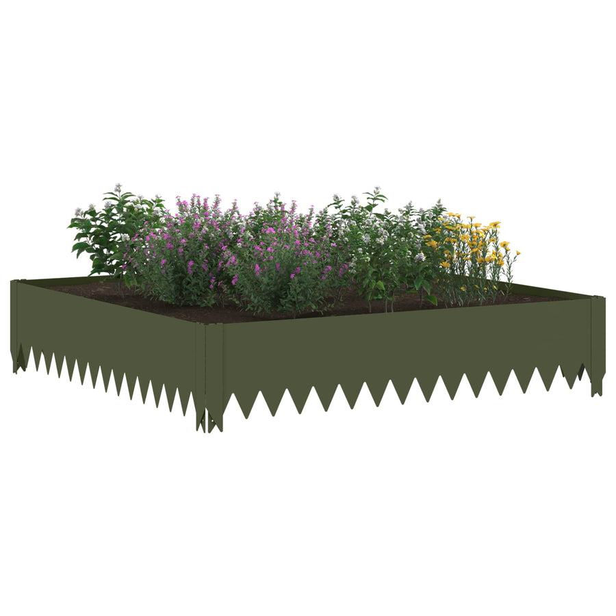 Gazonrand 4 st 100 x 100 x 20 cm Staal Olijfgroen