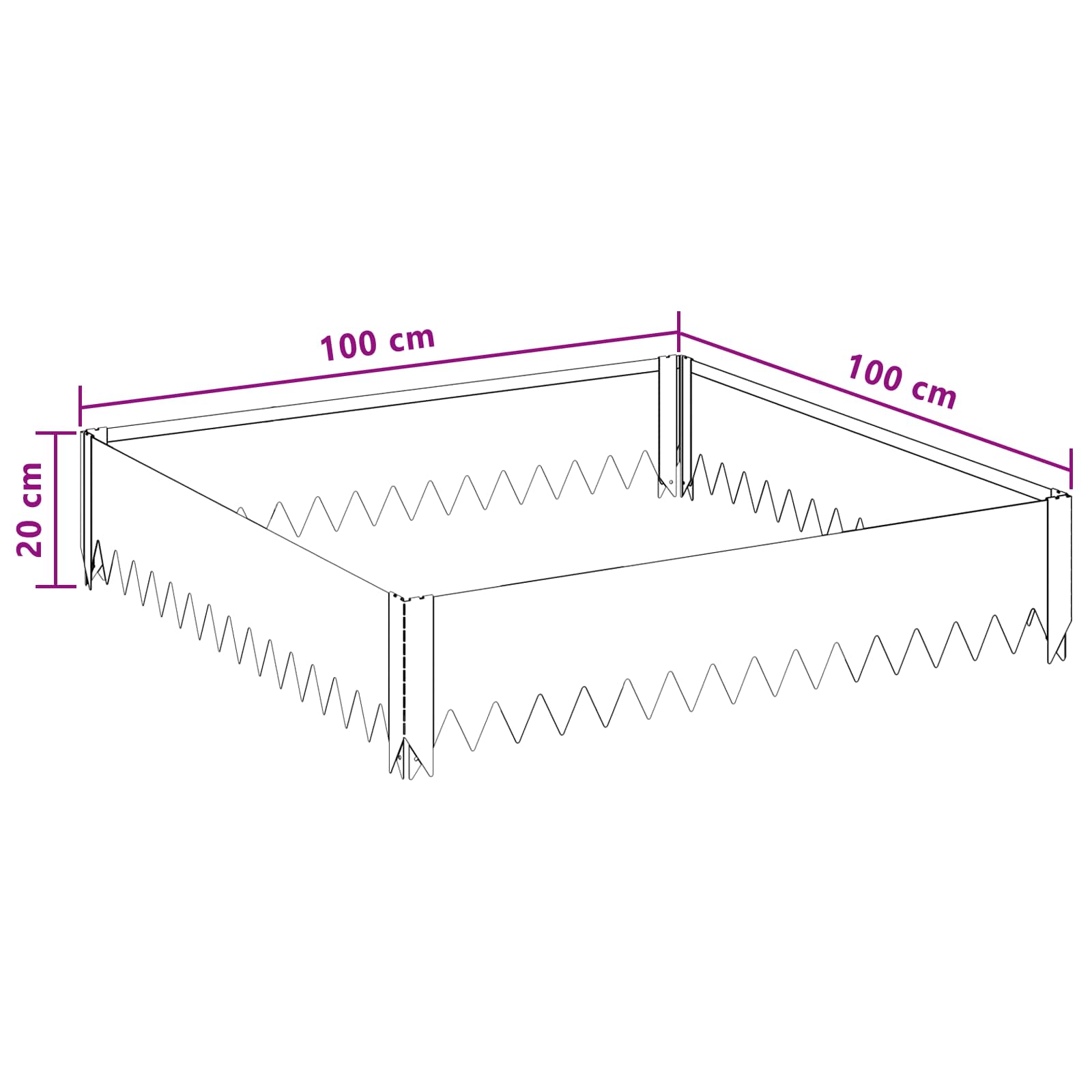 Gazonrand 100 x 100 x 20 cm Staal Roestig