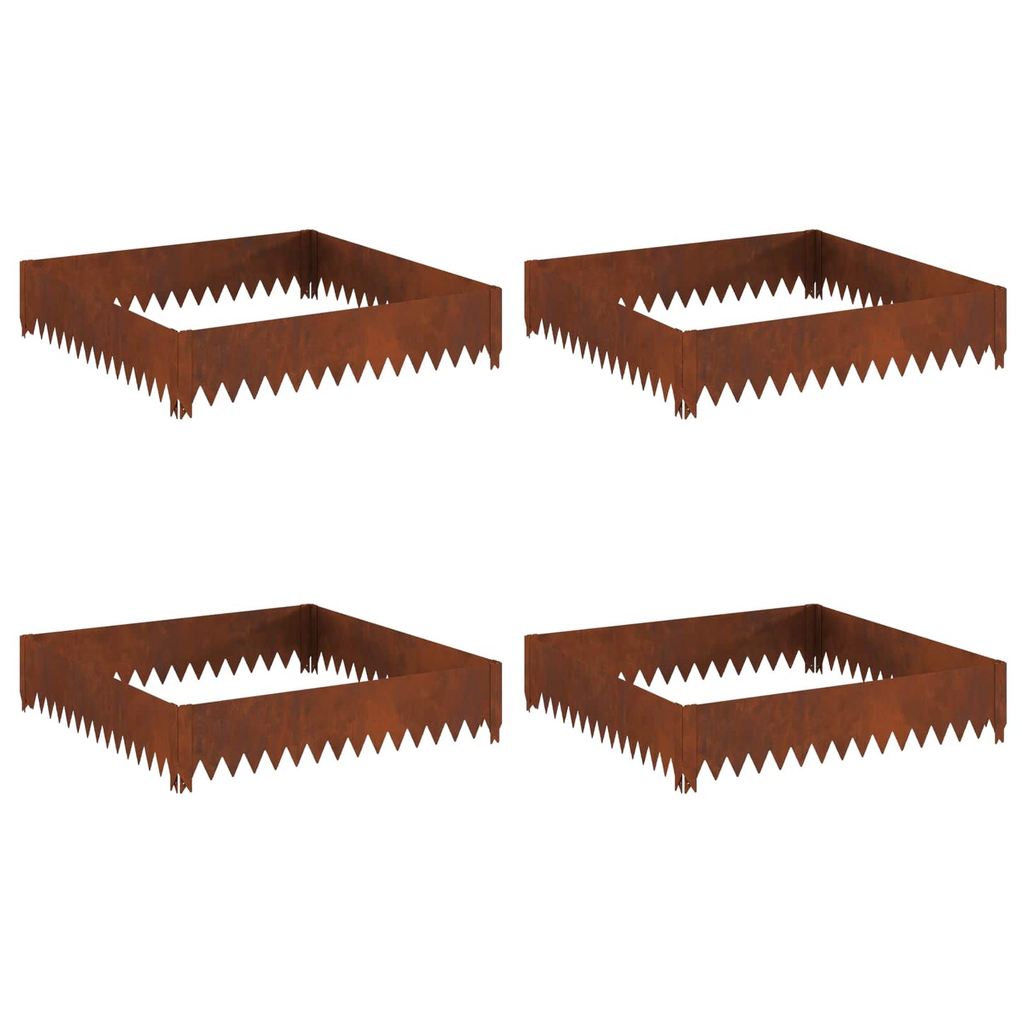 Gazonrand 4 pcs 100 x 100 x 20 cm Staal Roestig