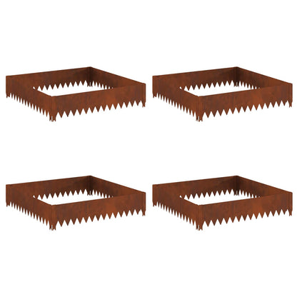 Gazonrand 4 pcs 100 x 100 x 20 cm Staal Roestig