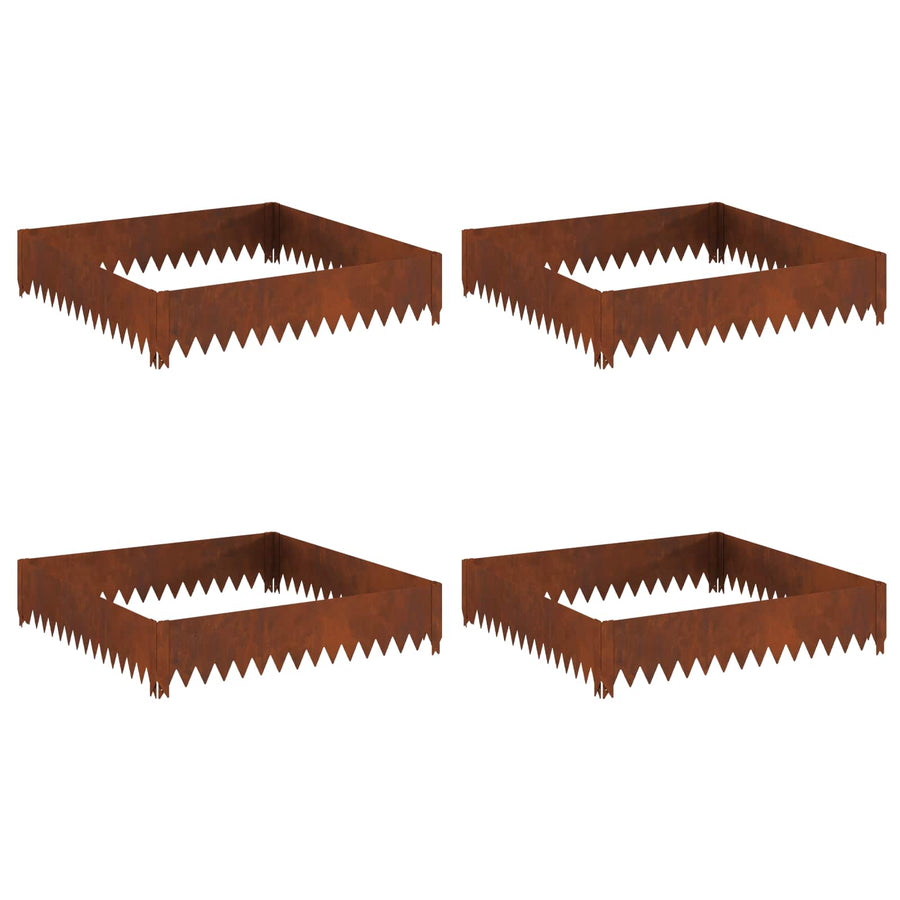 Gazonrand 4 pcs 100 x 100 x 20 cm Staal Roestig