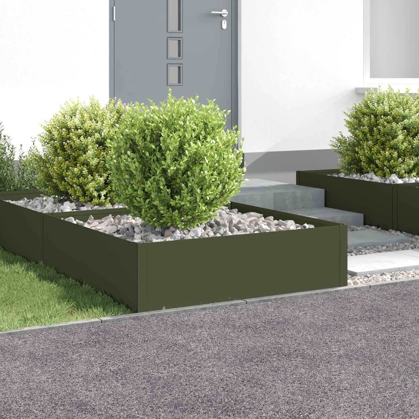 Gazonrand 4 st 100 x 100 x 35 cm Staal Olijfgroen