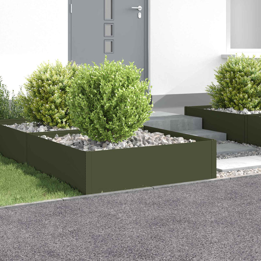 Gazonrand 4 st 100 x 100 x 35 cm Staal Olijfgroen